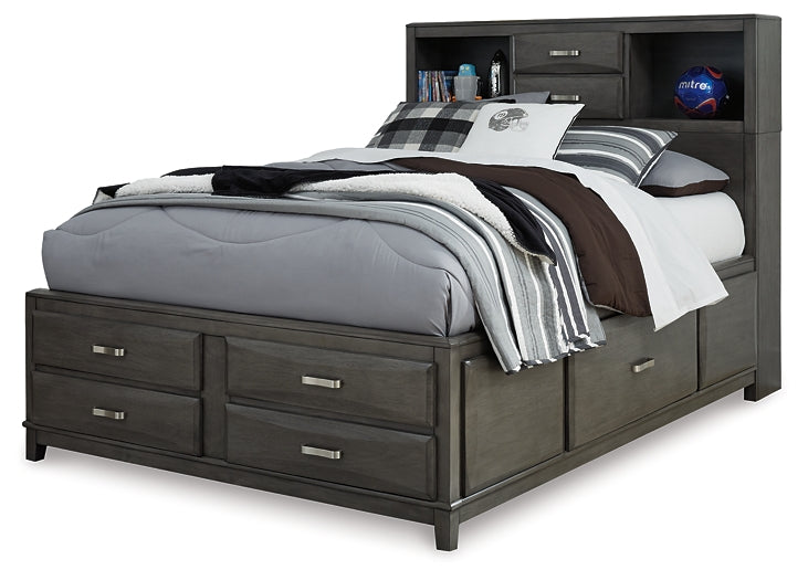 Caitbrook  Storage Bed With 8 Storage Drawers With Mirrored Dresser