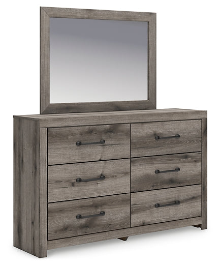 Graystorm Full Panel Bed with Storage with Mirrored Dresser