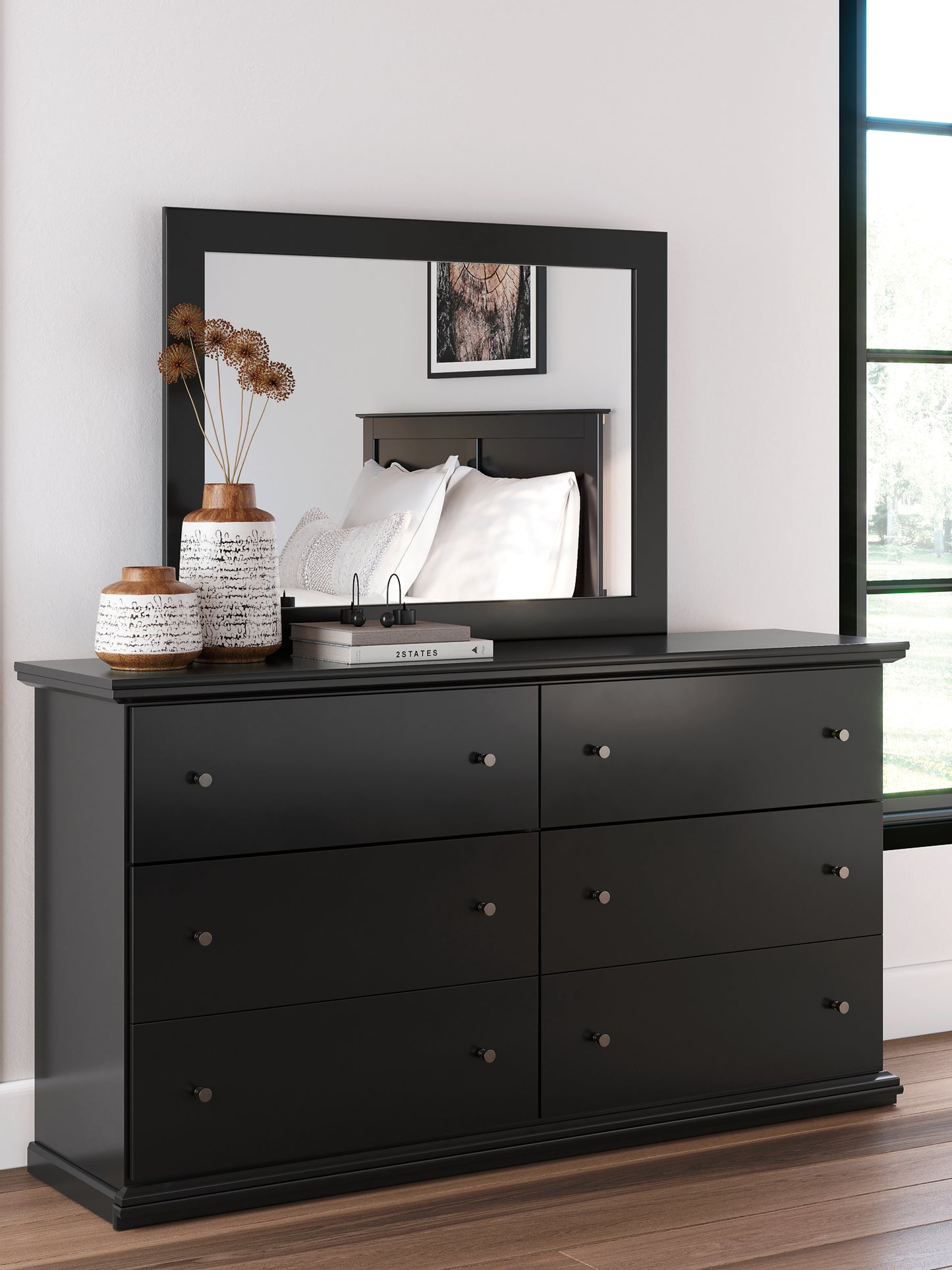 Maribel King Panel Bed with Mirrored Dresser, Chest and Nightstand