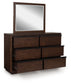 Dilenno King Canopy Bed with Mirrored Dresser, Chest and Nightstand