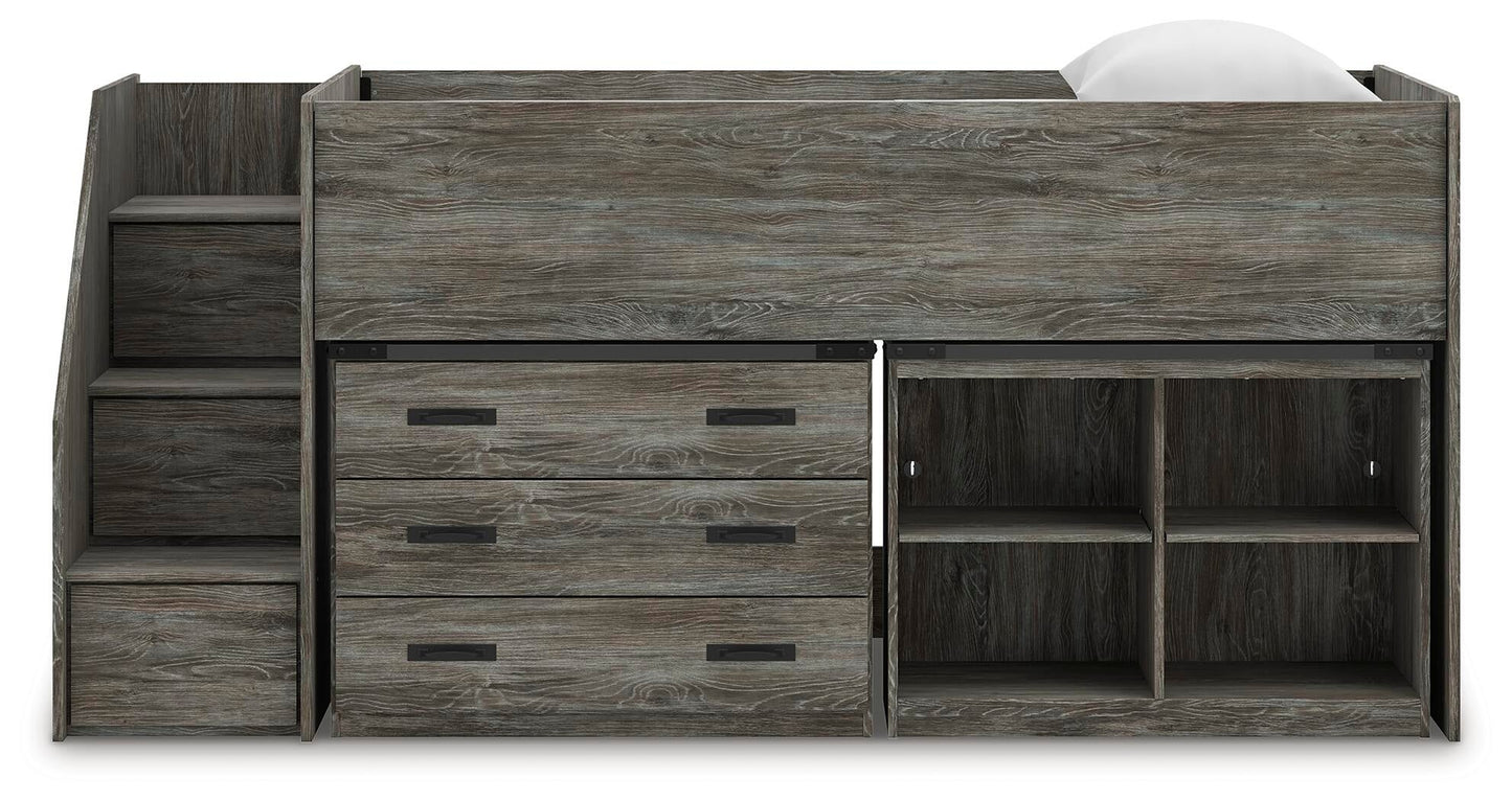 Frandern Twin Loft  Bed with Bookcase and Drawer Storage