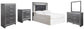 Lodanna Full Upholstered Panel Headboard Bed with Mirrored Dresser, Chest and Nightstand