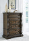 Maylee Queen Upholstered Bed, Dresser, Mirror, Chest and Nightstand