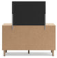 Cielden Full Upholstered Panel Bed with Mirrored Dresser, Chest and Nightstand