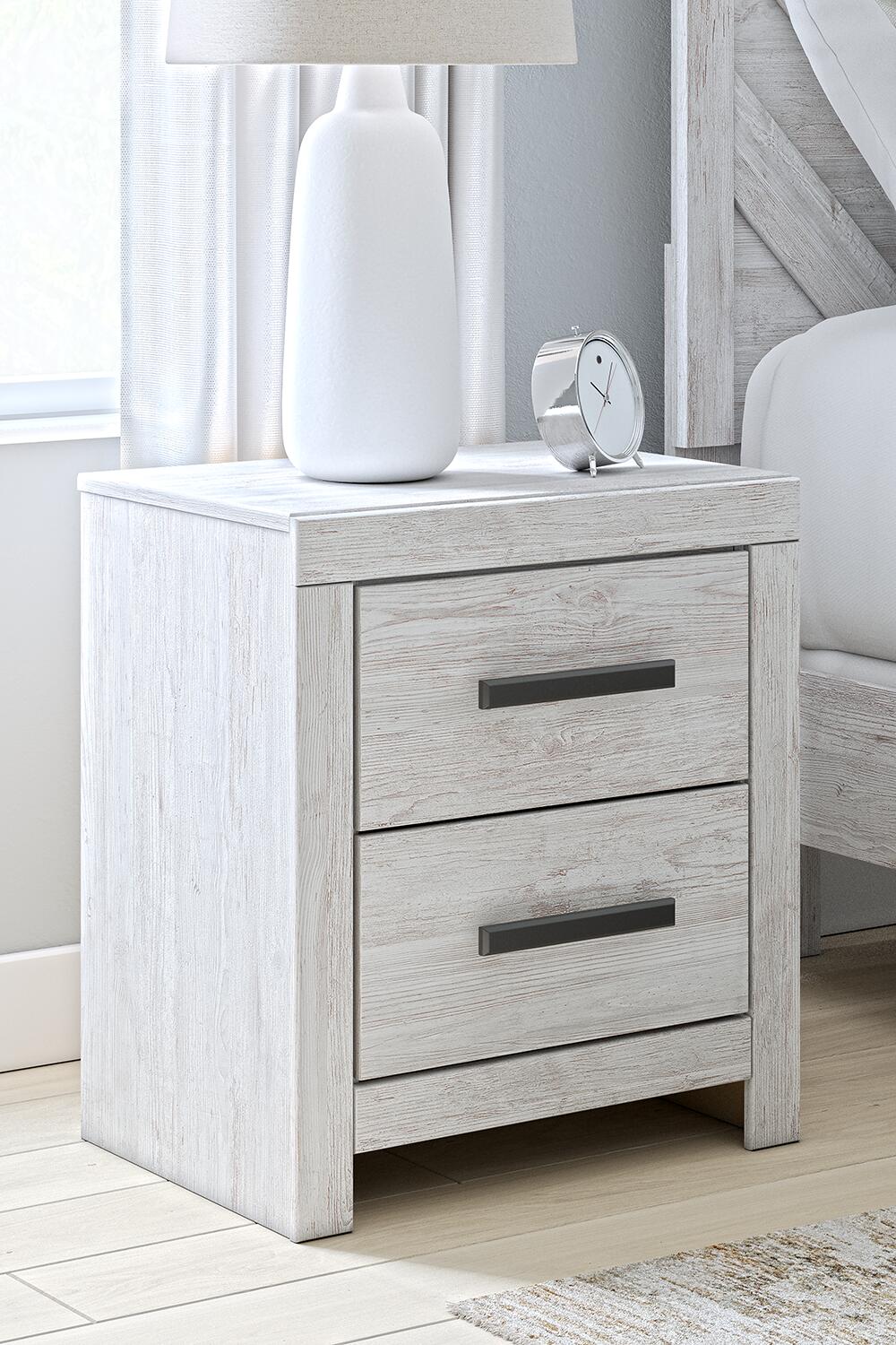 Cayboni King Panel Bed with Mirrored Dresser and Nightstand