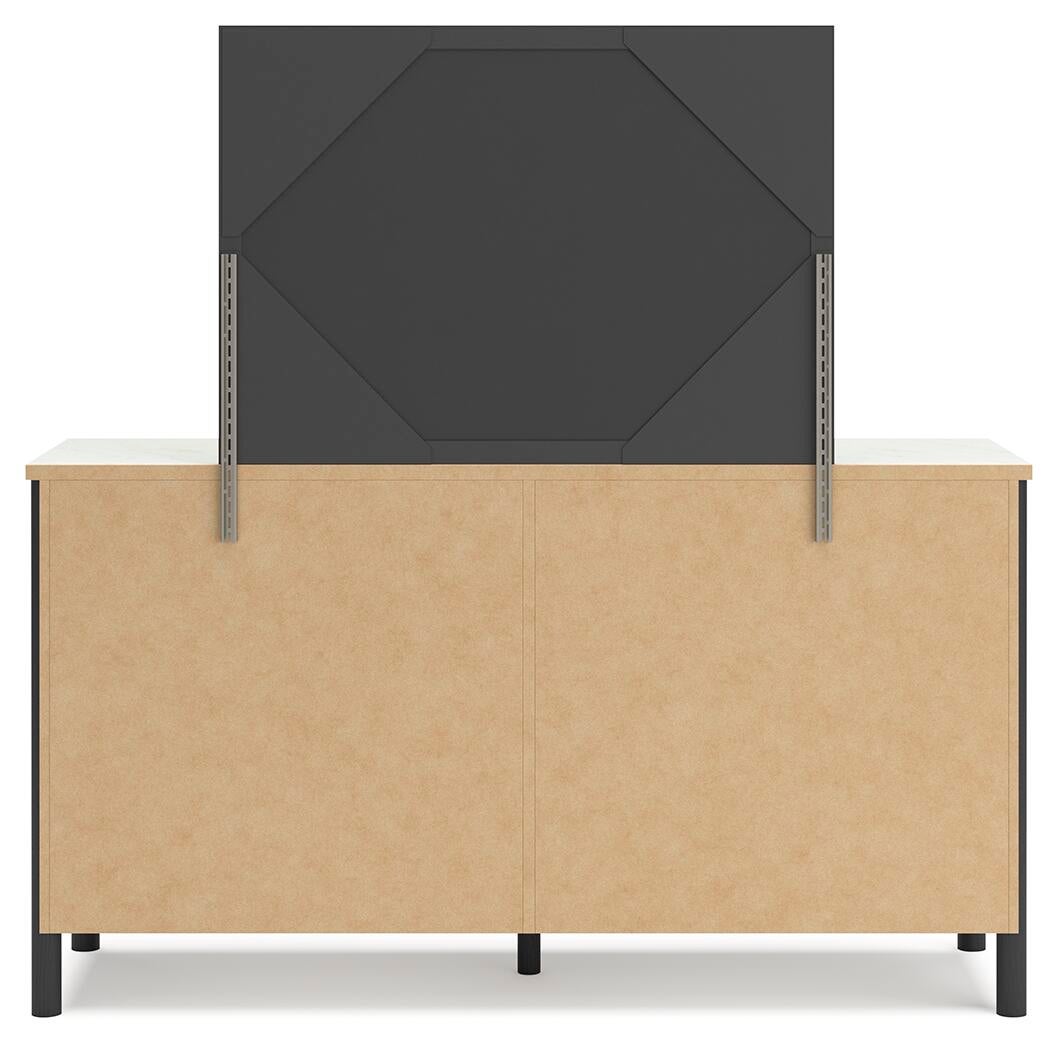 Cadmori Full Upholstered Panel Bed, Dresser and Mirror