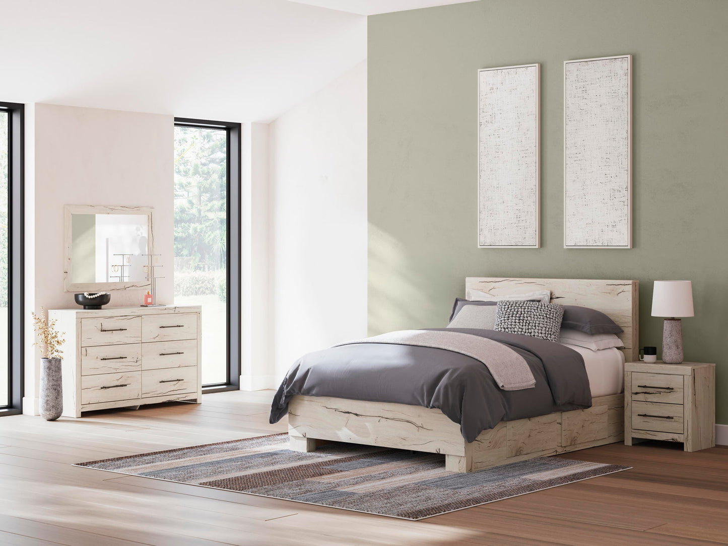 Lawroy Queen Panel Bed with Storage, Dresser, Mirror and Nightstand