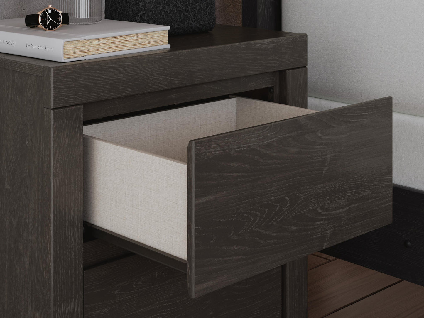 Fraluna Queen Panel Storage Bed, Dresser, Mirror, Chest and Nightstand