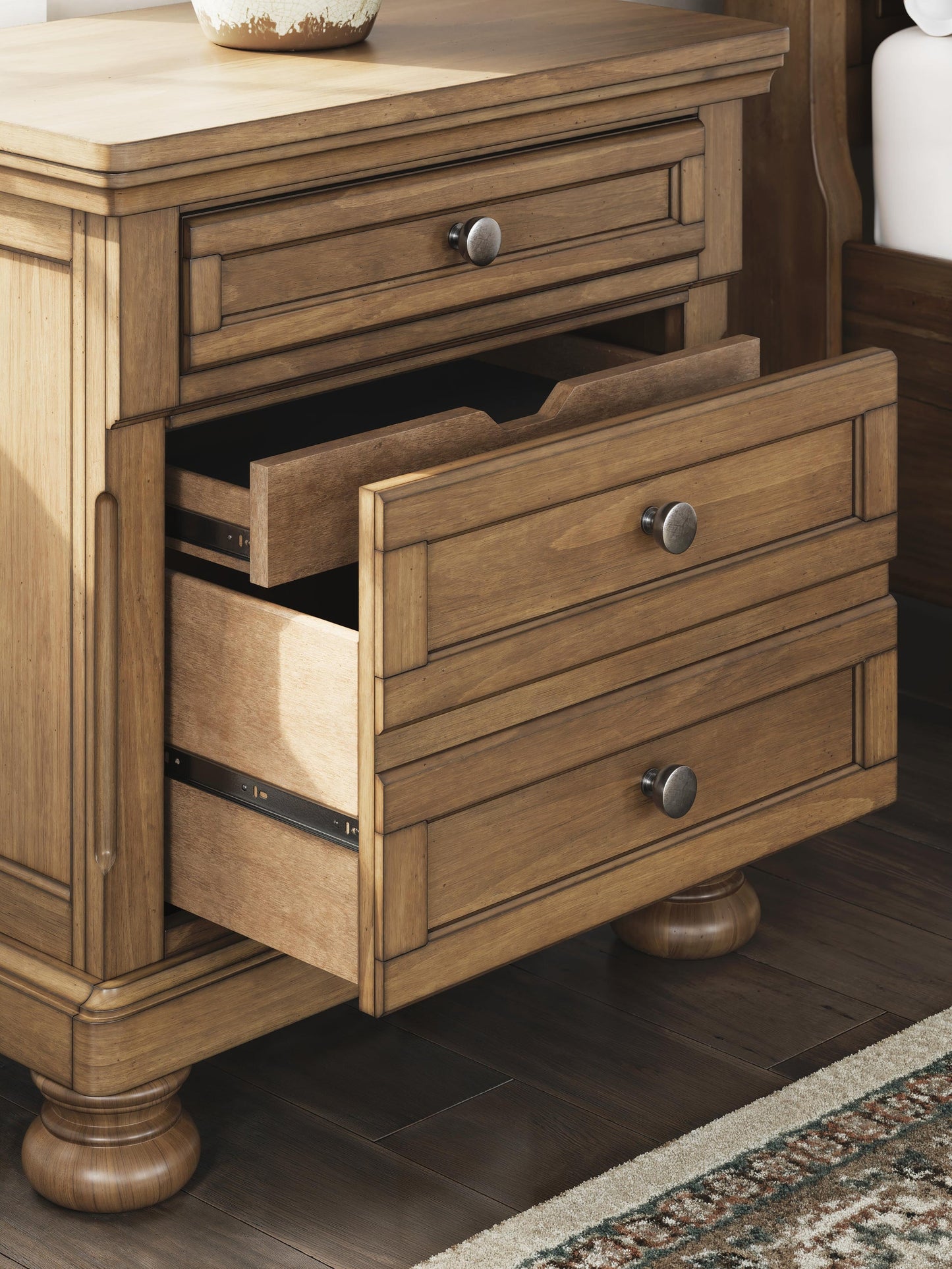 Feddinger Queen Storage Sleigh Bed with Mirrored Dresser and Nightstand