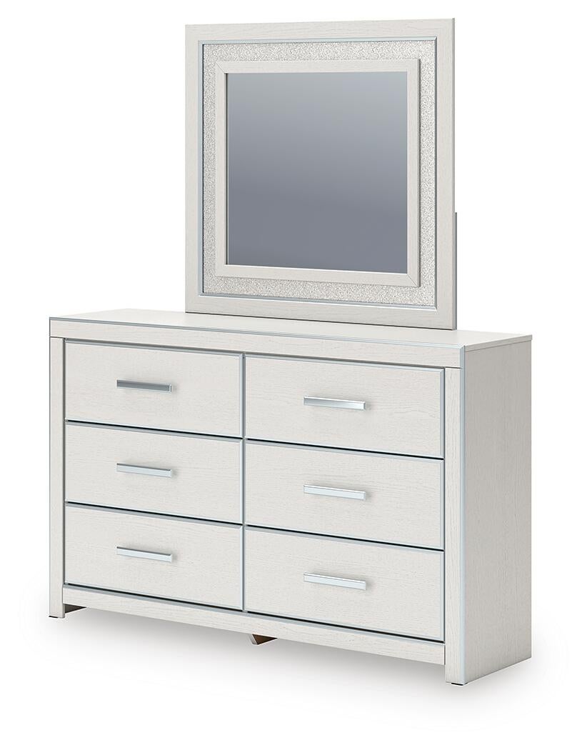 Zuraleus Queen Upholstered Panel Platform Storage Bed, Dresser and Mirror