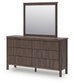 Pamytta Queen Upholstered Panel Platform Bed, Dresser, Mirror and Nightstand