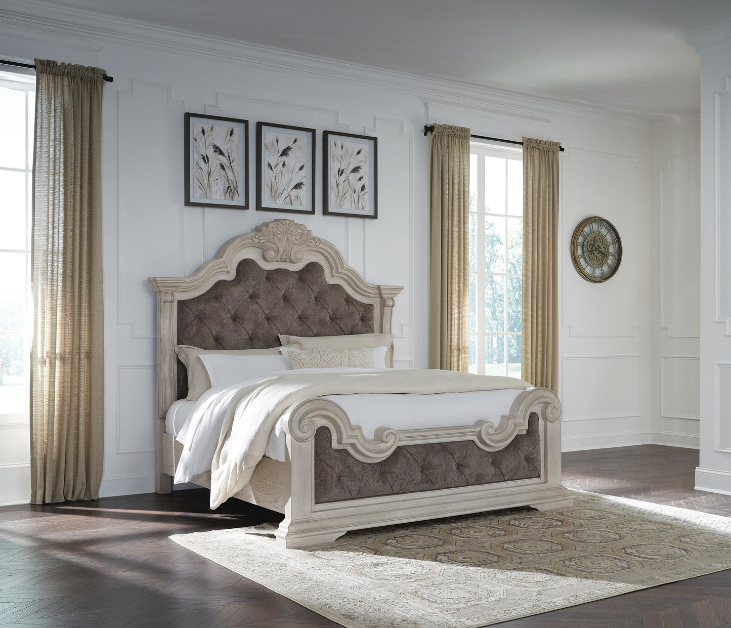 Bruchandi California King Upholstered Panel Bed with Mirrored Dresser