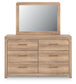 Kinlanni Queen Upholstered Platform Bed, Dresser and Mirror