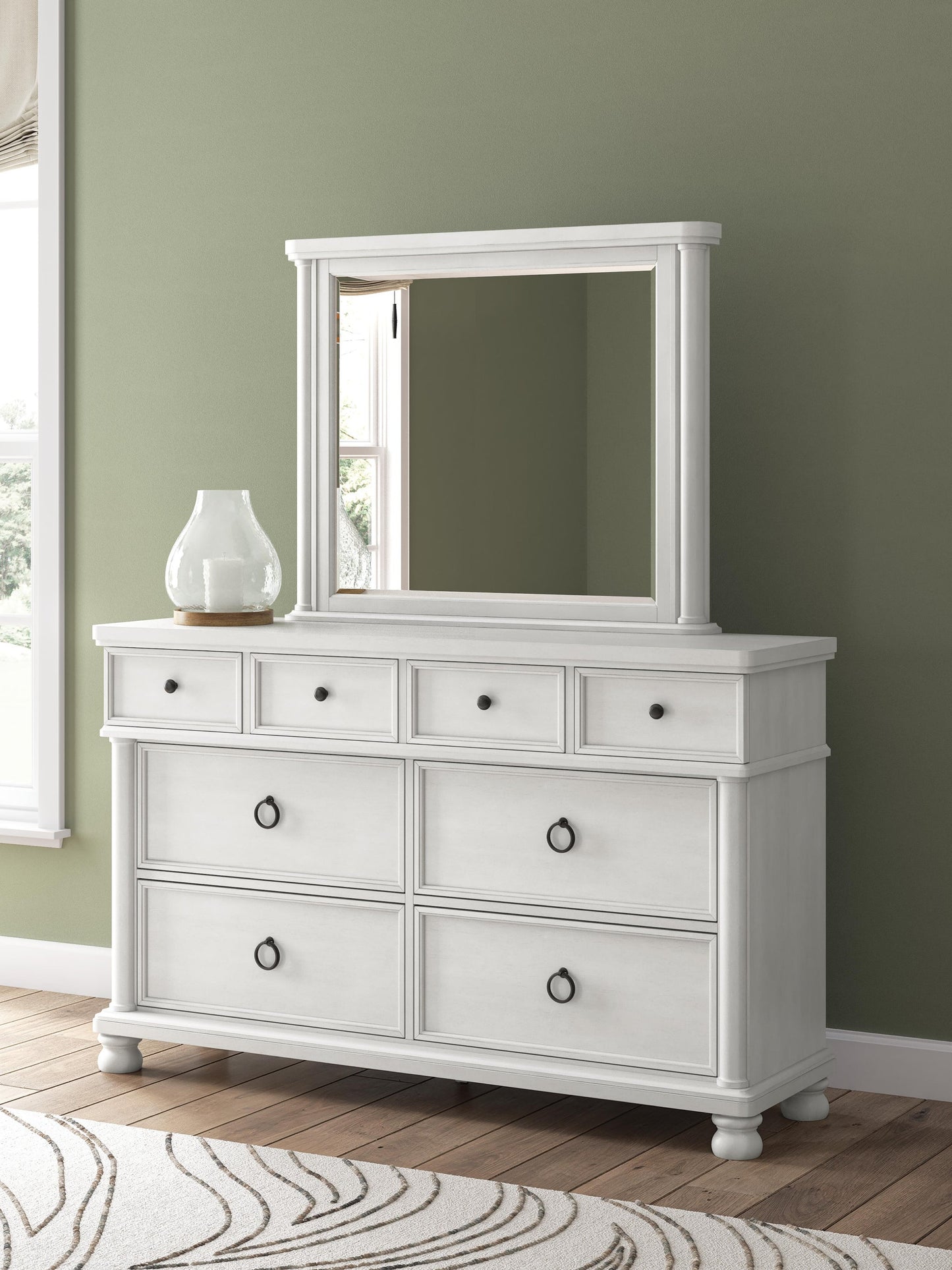 Rowlenstown California King Poster Bed, Dresser, Mirror and Nightstand